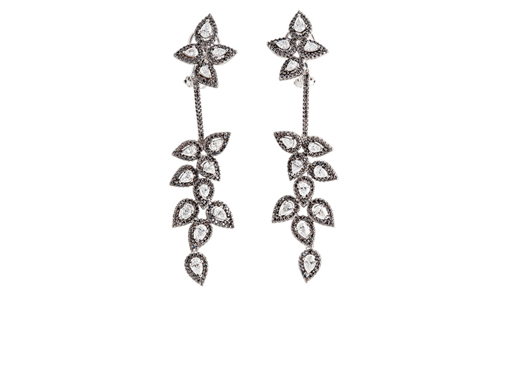 Black and White Diamond Leaf Earrings