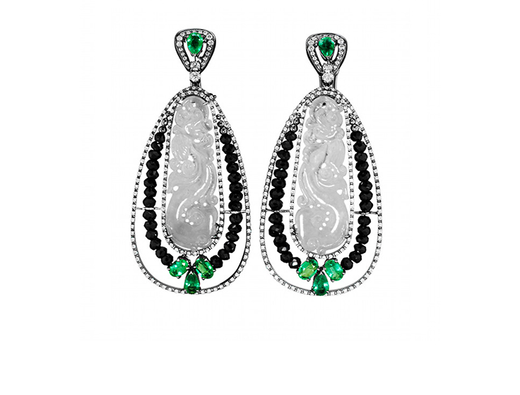 Jade and Diamond Dragon Earrings